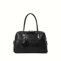 Black Textured Leather Satchel Handbag with Charm