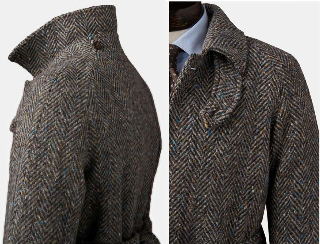 Men'S Vintage Herringbone Overcoat Wool Blend Long Top Coat Warm Winter Blazer