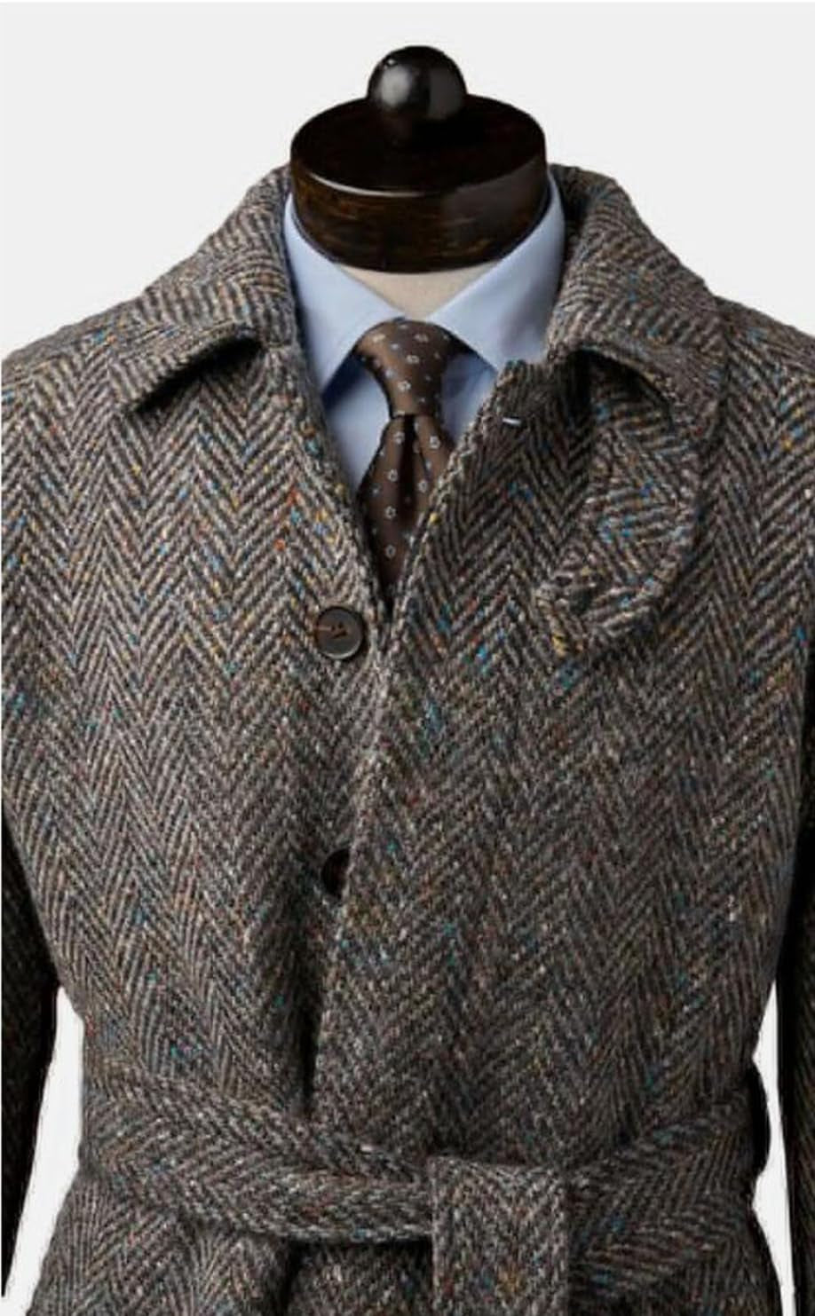 Men'S Vintage Herringbone Overcoat Wool Blend Long Top Coat Warm Winter Blazer