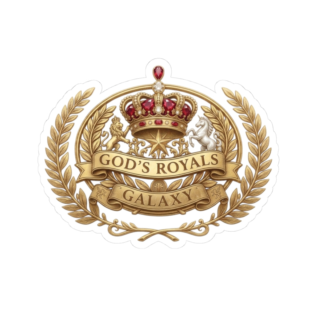 Gold Crown 'God's Royals Galaxy' Kiss-Cut Sticker — Regal Religious Emblem