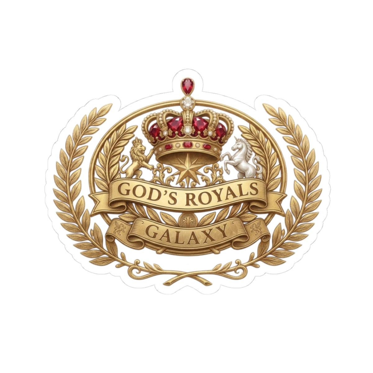 Gold Crown 'God's Royals Galaxy' Kiss-Cut Sticker — Regal Religious Emblem