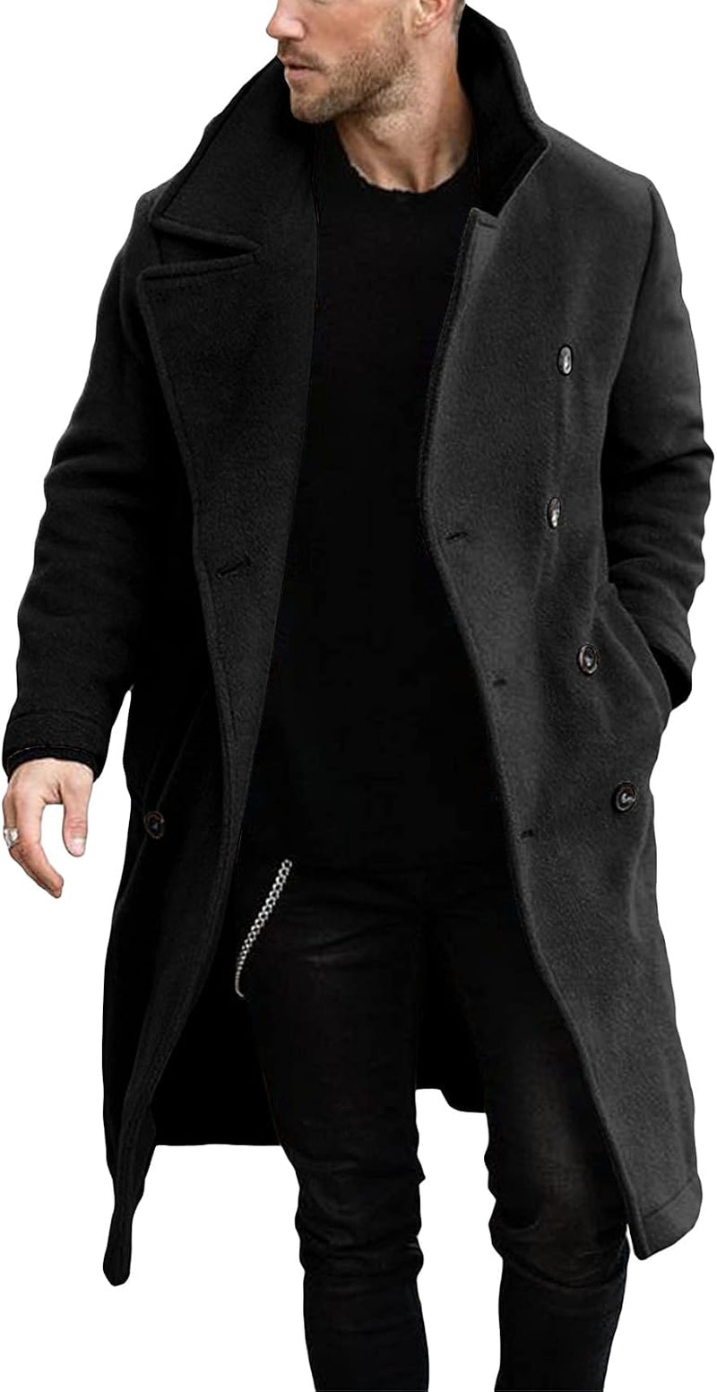 Mens Double Breasted Trench Coat Business Casual Winter Overcoats
