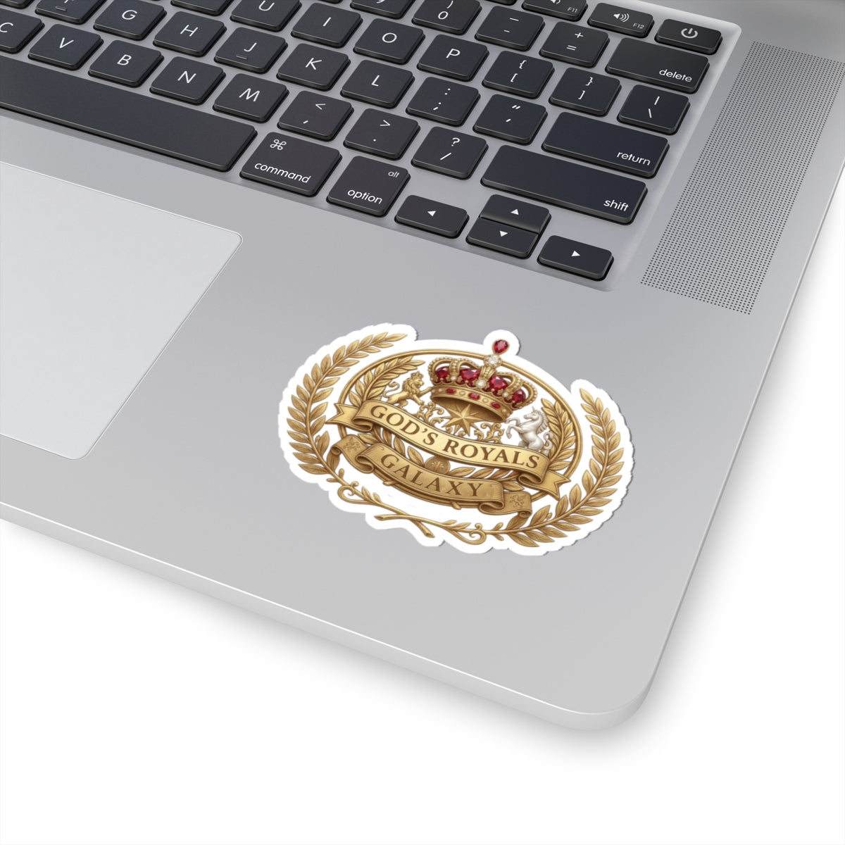 Gold Crown 'God's Royals Galaxy' Kiss-Cut Sticker — Regal Religious Emblem
