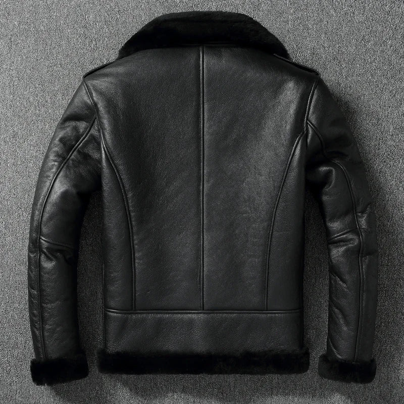 LNY Shop.Super Men Cool Motor Genuine Leather Jacket.Cool Winter Warm 100% Real Fur Coat.Rider Thick Wool Wear.Shearling