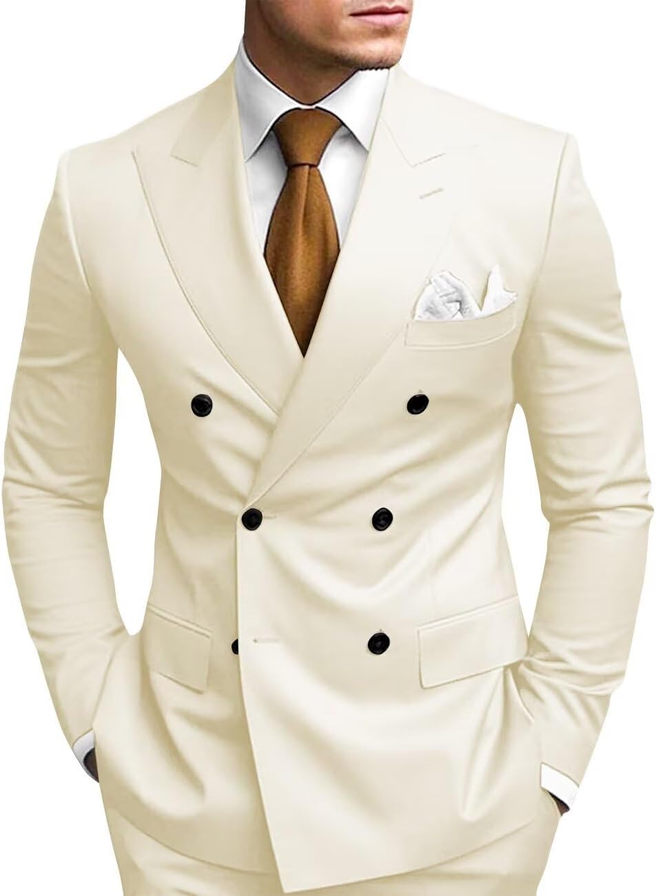 2 Pezzi Doppio Petto Vestito Uomo Slim Fit Mens Doppio Petto Blazer Pantaloni Set Matrimonio Prom Homecoming Suit
