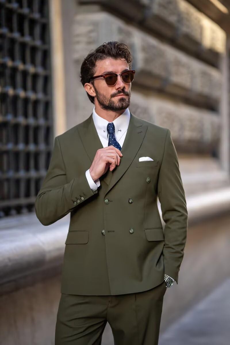2 Pezzi Doppio Petto Vestito Uomo Slim Fit Mens Doppio Petto Blazer Pantaloni Set Matrimonio Prom Homecoming Suit