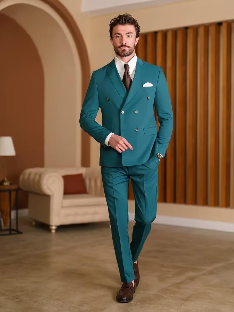 2 Pezzi Doppio Petto Vestito Uomo Slim Fit Mens Doppio Petto Blazer Pantaloni Set Matrimonio Prom Homecoming Suit