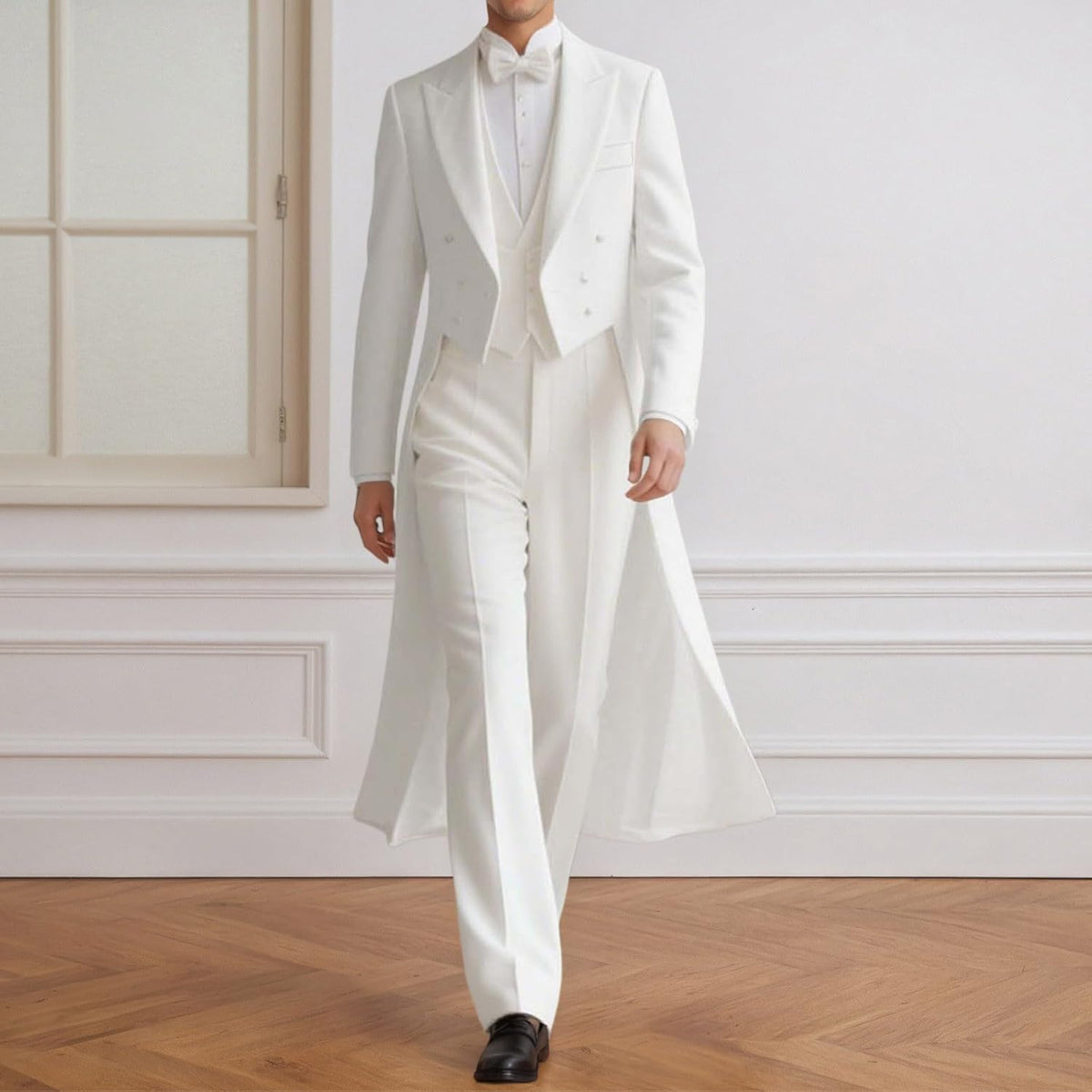 Tailcoat Men'S Pointed Lapel Double Breasted Suit Jacket Vintage Long Tuxedo Jacket Wedding Blazer Jacket Coat Party Cosplay Outerwear Blazer Jacket Classic Magic Show Costume