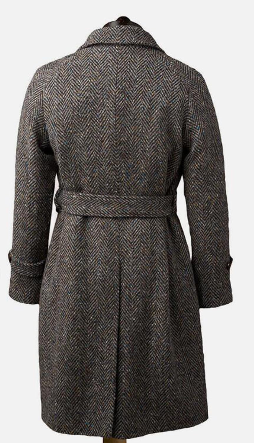 Men'S Vintage Herringbone Overcoat Wool Blend Long Top Coat Warm Winter Blazer