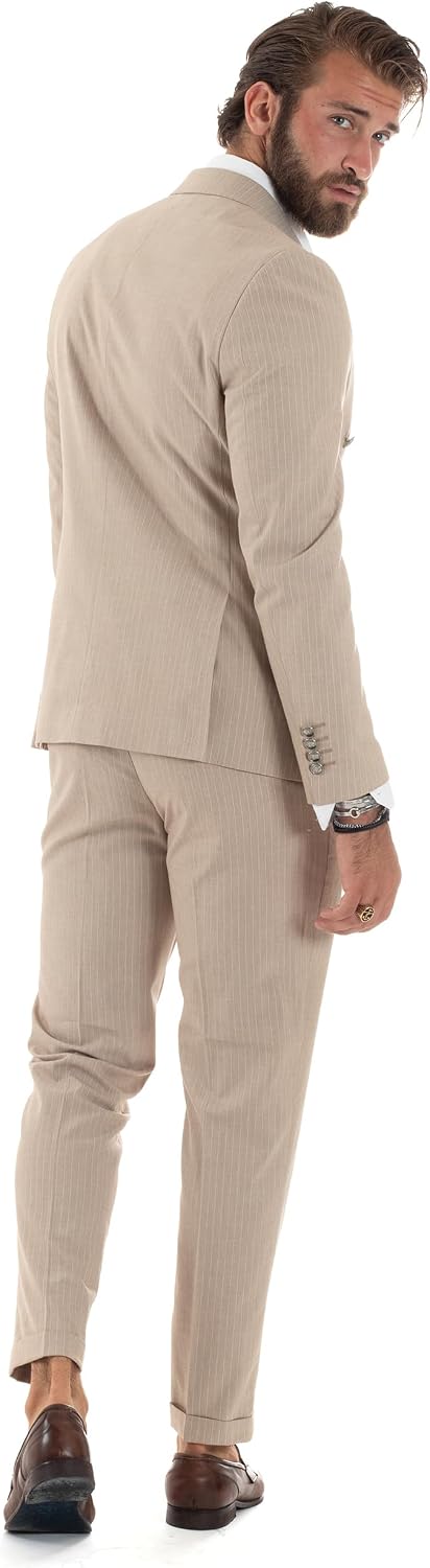 Abito Uomo Doppiopetto Vestito Completo Rigato Elegante Sartoriale Giacca Pantaloni Bottoni Metallo Fantasia Gessata Vari Colori