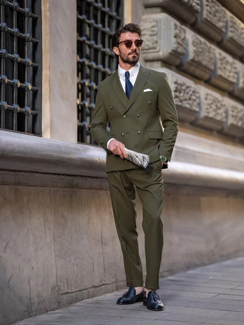 2 Pezzi Doppio Petto Vestito Uomo Slim Fit Mens Doppio Petto Blazer Pantaloni Set Matrimonio Prom Homecoming Suit