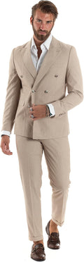 Abito Uomo Doppiopetto Vestito Completo Rigato Elegante Sartoriale Giacca Pantaloni Bottoni Metallo Fantasia Gessata Vari Colori