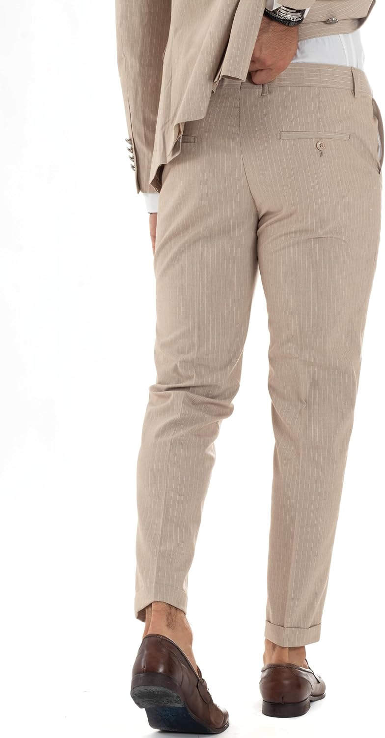 Abito Uomo Doppiopetto Vestito Completo Rigato Elegante Sartoriale Giacca Pantaloni Bottoni Metallo Fantasia Gessata Vari Colori