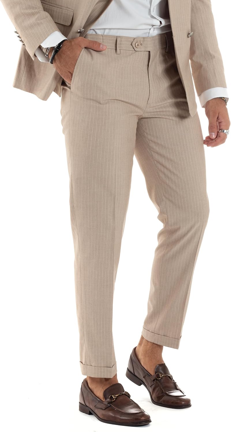 Abito Uomo Doppiopetto Vestito Completo Rigato Elegante Sartoriale Giacca Pantaloni Bottoni Metallo Fantasia Gessata Vari Colori