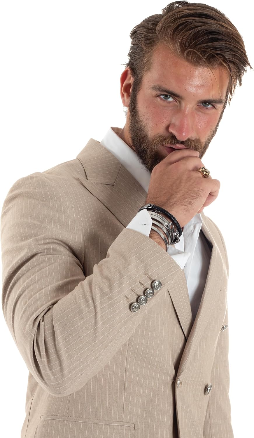 Abito Uomo Doppiopetto Vestito Completo Rigato Elegante Sartoriale Giacca Pantaloni Bottoni Metallo Fantasia Gessata Vari Colori