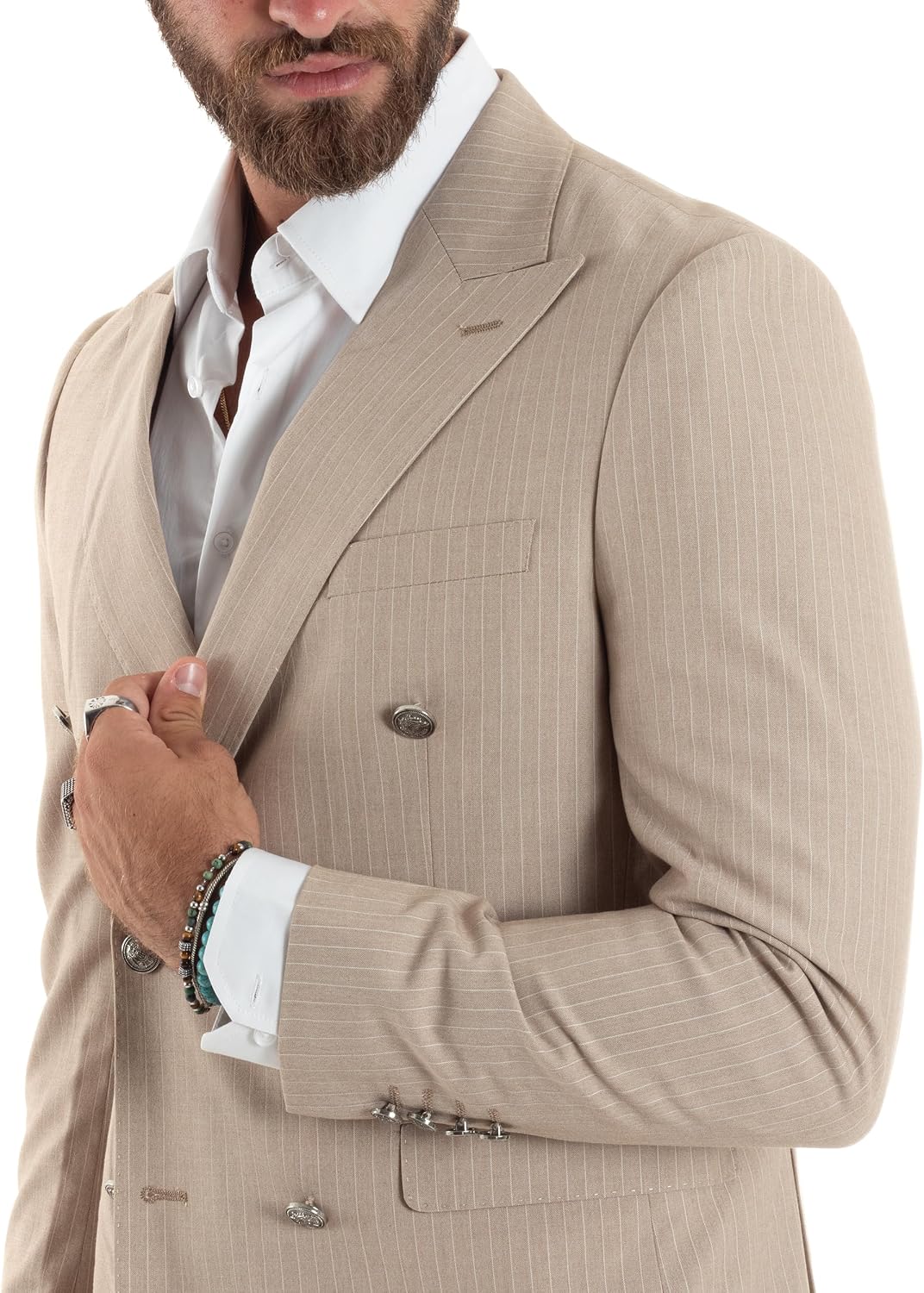 Abito Uomo Doppiopetto Vestito Completo Rigato Elegante Sartoriale Giacca Pantaloni Bottoni Metallo Fantasia Gessata Vari Colori