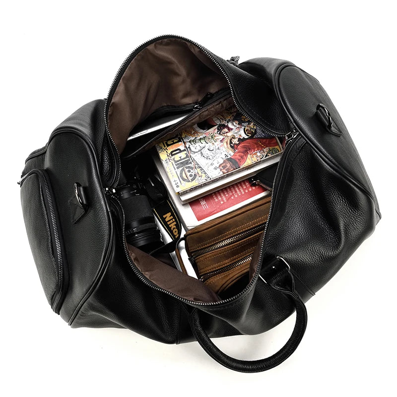 Natural Cow Skin Travel Bags Waterproof Men'S Leather Overnight Bags Hand Luggage Men Male Weekend Bag Business Man 55Cm