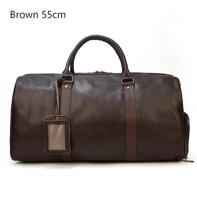 Natural Cow Skin Travel Bags Waterproof Men'S Leather Overnight Bags Hand Luggage Men Male Weekend Bag Business Man 55Cm