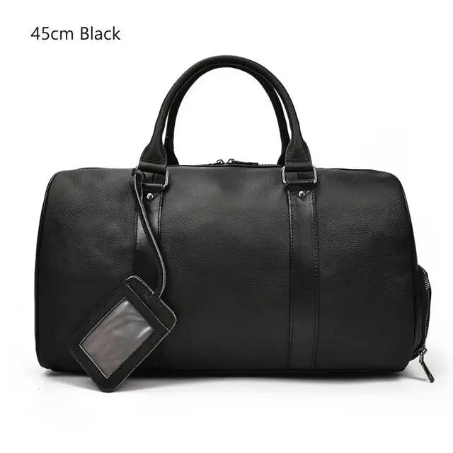 Natural Cow Skin Travel Bags Waterproof Men'S Leather Overnight Bags Hand Luggage Men Male Weekend Bag Business Man 55Cm