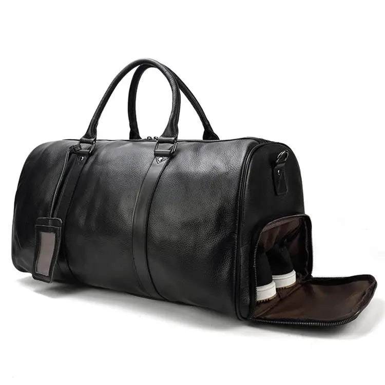 Natural Cow Skin Travel Bags Waterproof Men'S Leather Overnight Bags Hand Luggage Men Male Weekend Bag Business Man 55Cm