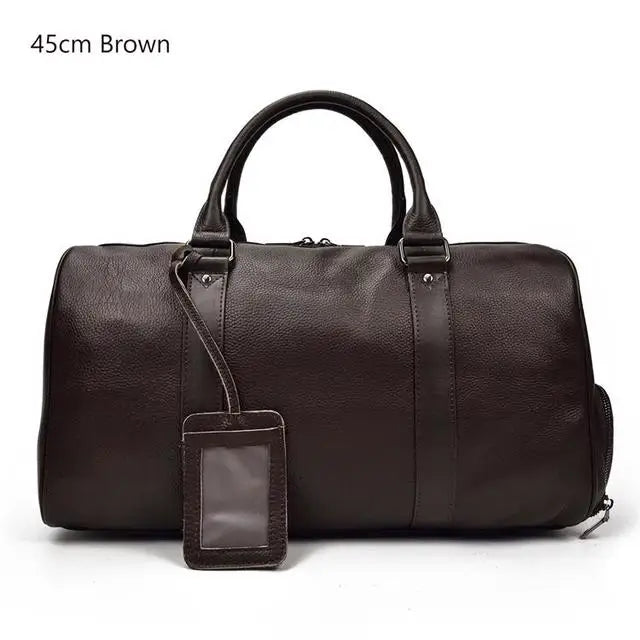 Natural Cow Skin Travel Bags Waterproof Men'S Leather Overnight Bags Hand Luggage Men Male Weekend Bag Business Man 55Cm