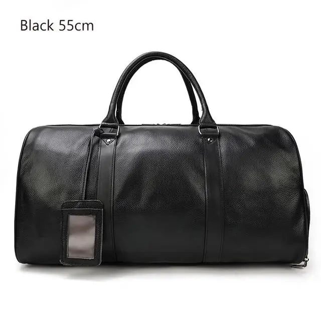 Natural Cow Skin Travel Bags Waterproof Men'S Leather Overnight Bags Hand Luggage Men Male Weekend Bag Business Man 55Cm