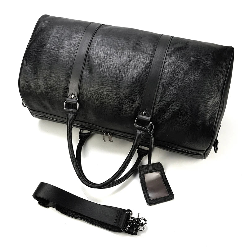 Natural Cow Skin Travel Bags Waterproof Men'S Leather Overnight Bags Hand Luggage Men Male Weekend Bag Business Man 55Cm