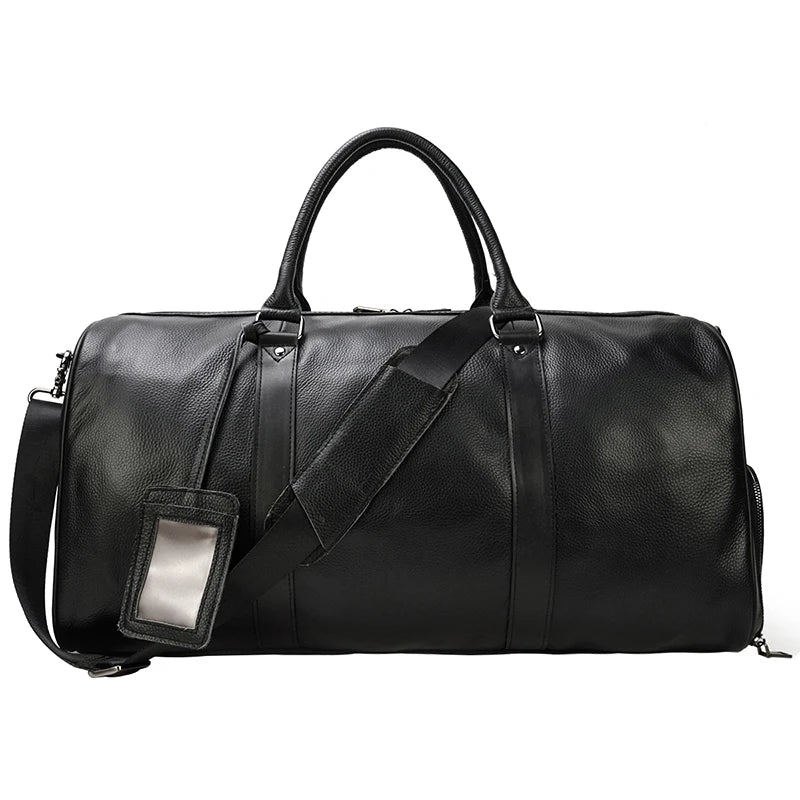 Natural Cow Skin Travel Bags Waterproof Men'S Leather Overnight Bags Hand Luggage Men Male Weekend Bag Business Man 55Cm