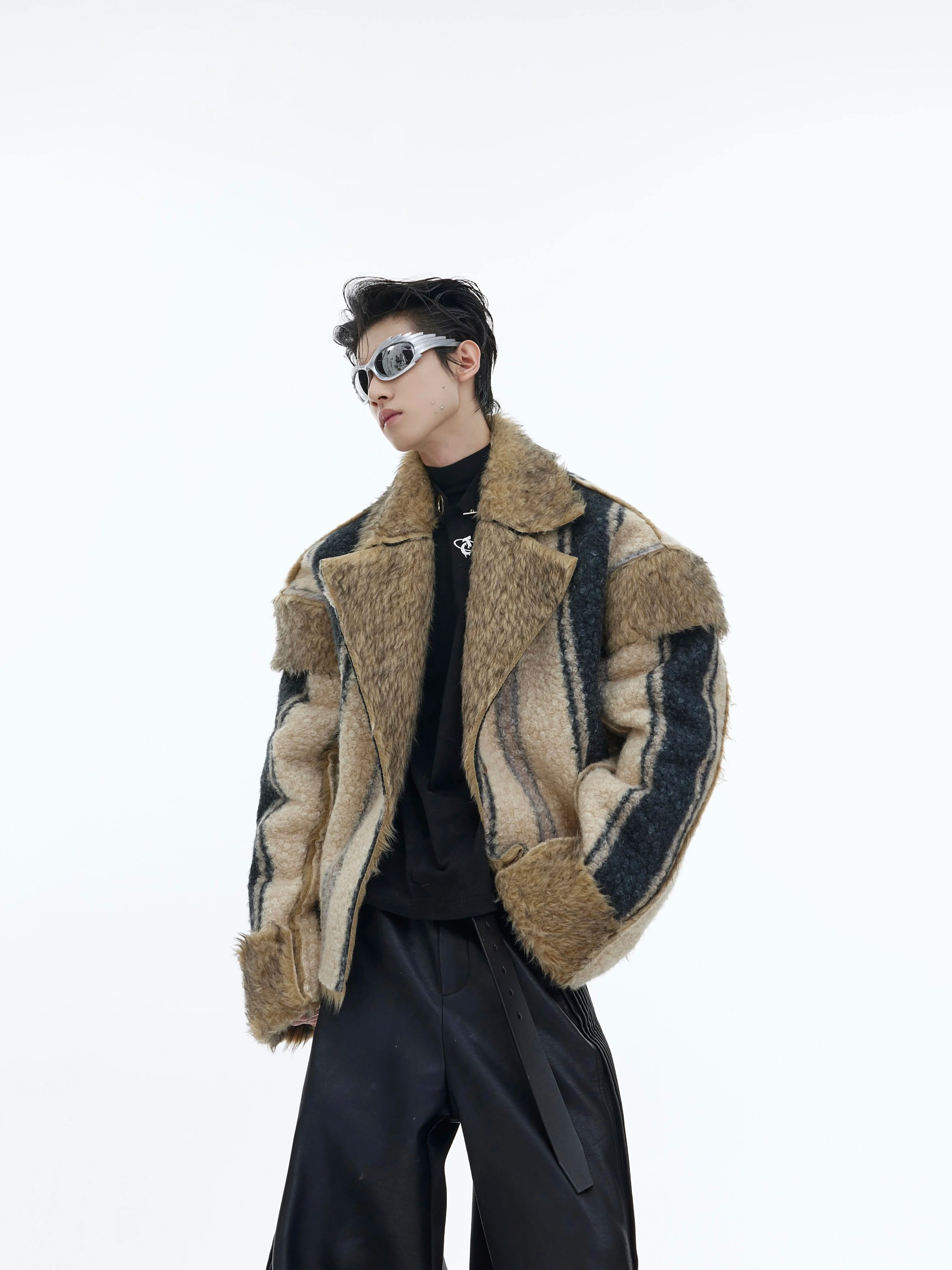 High Street Retro Mink Wear Fur Double Coat Men'S Large Collar Contrasting Colors Cashmere Wool Double-Sided Short Jacket
