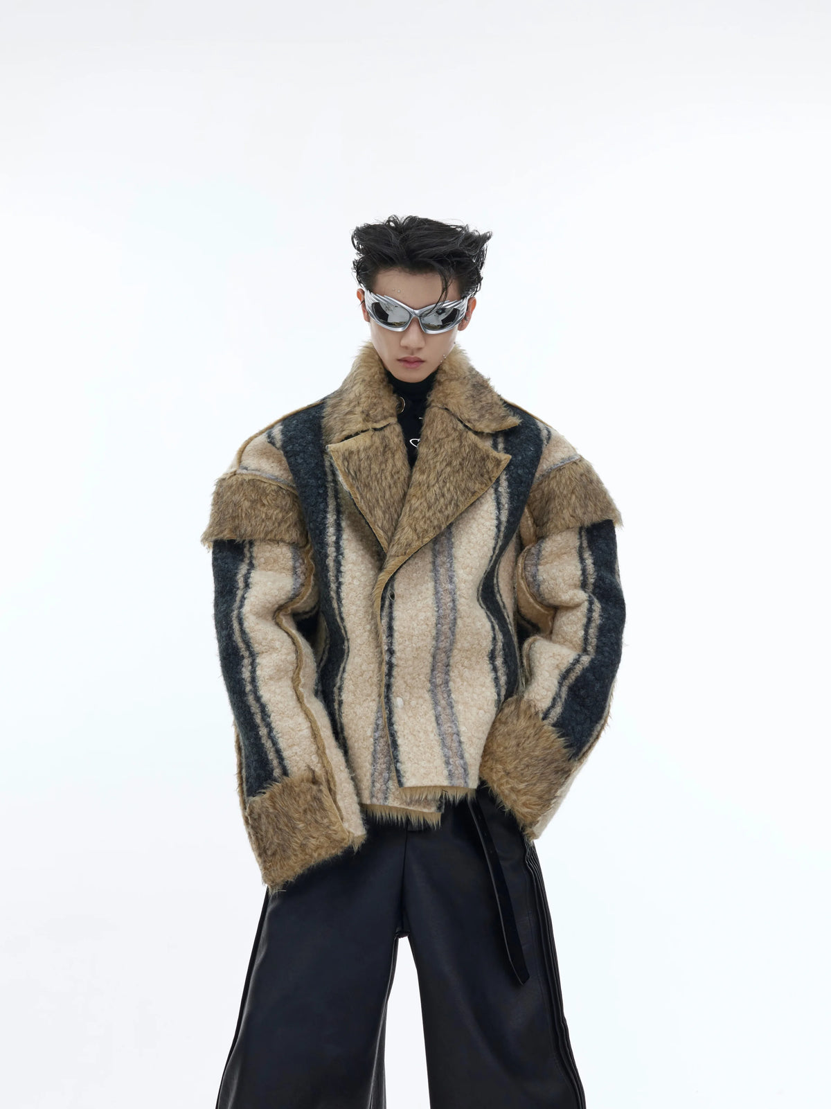 High Street Retro Mink Wear Fur Double Coat Men'S Large Collar Contrasting Colors Cashmere Wool Double-Sided Short Jacket