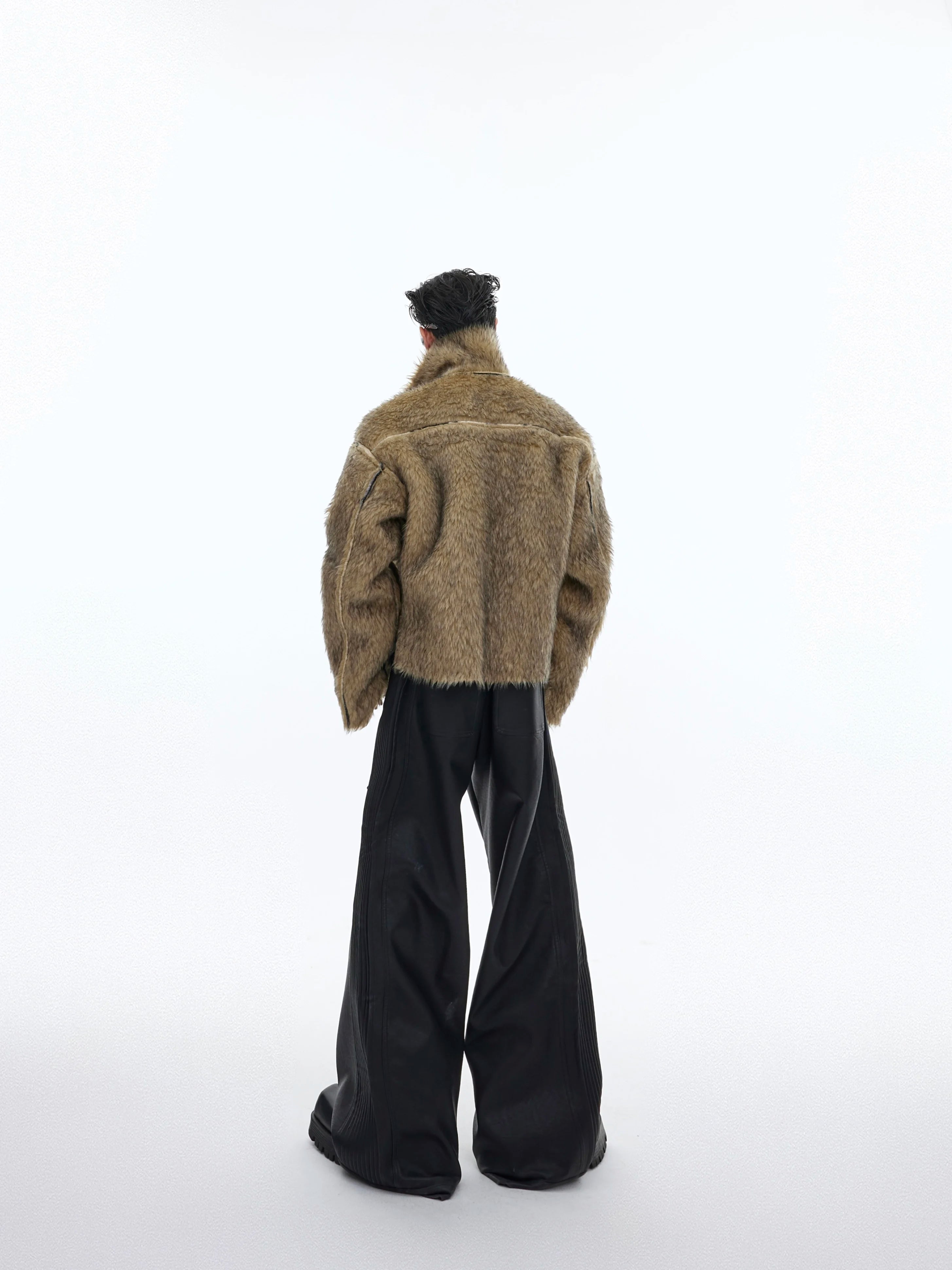 High Street Retro Mink Wear Fur Double Coat Men'S Large Collar Contrasting Colors Cashmere Wool Double-Sided Short Jacket