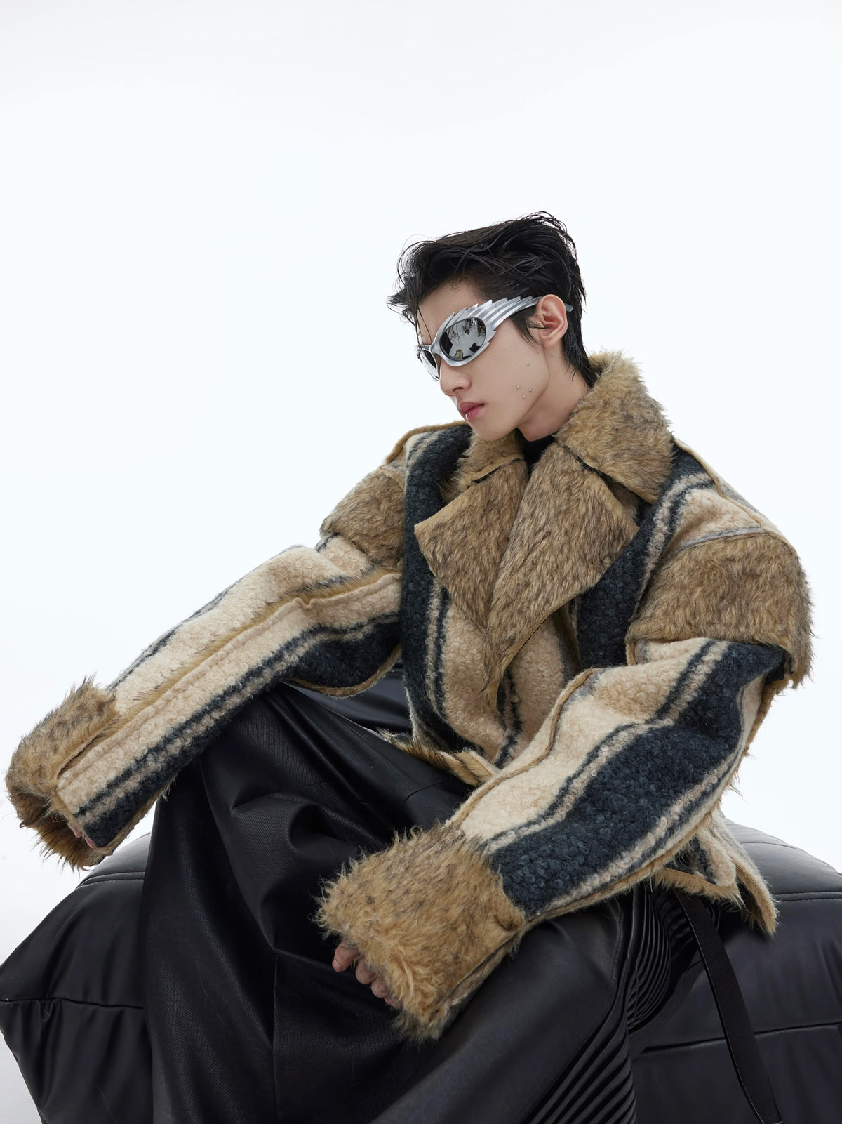 High Street Retro Mink Wear Fur Double Coat Men'S Large Collar Contrasting Colors Cashmere Wool Double-Sided Short Jacket