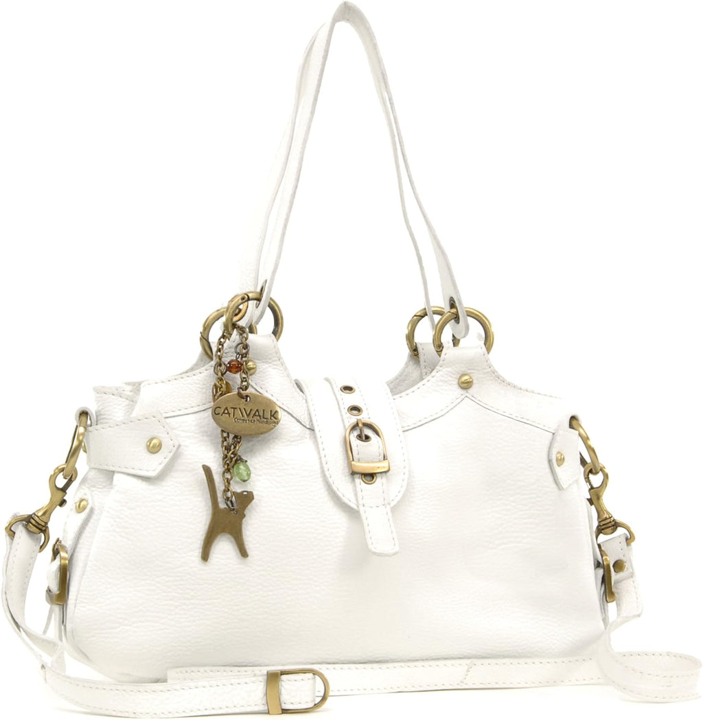 - Borsa a Mano Da Donna in Vera Pelle - Borsa a Spalla Media - Tracolla Removibile - Nicole