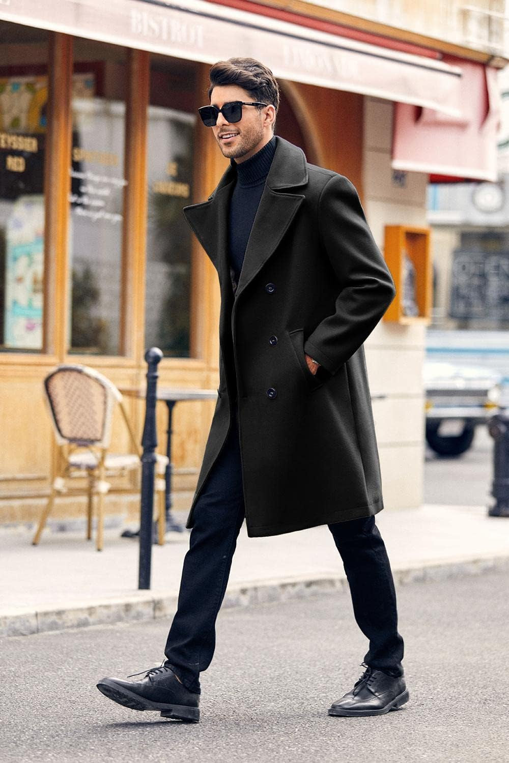 Mens Double Breasted Trench Coat Business Casual Winter Overcoats